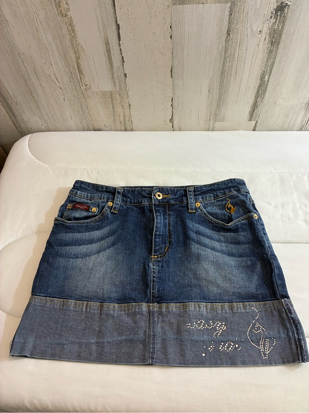 Baby Phat Dark Blue Denim Mini Skirt with Rhinestone Detail junior sz 9